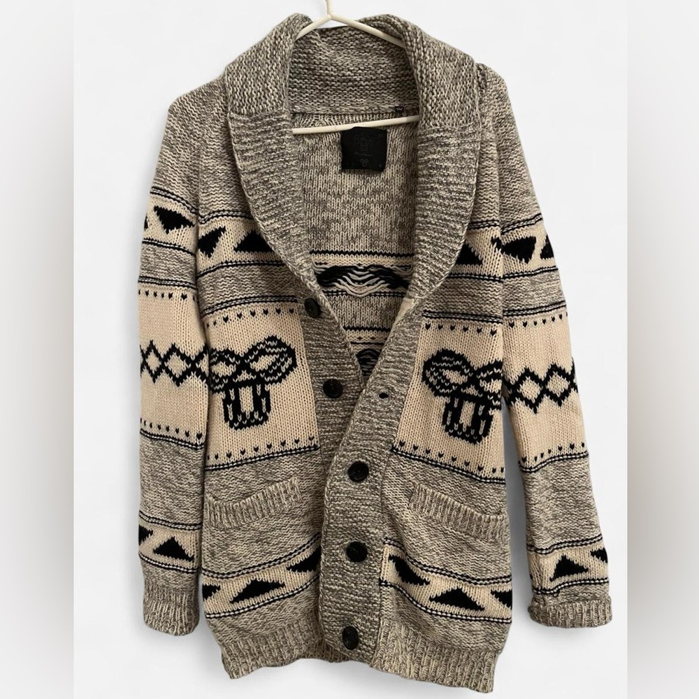 TNA Beige, Gray, and Black Knit Cardigan